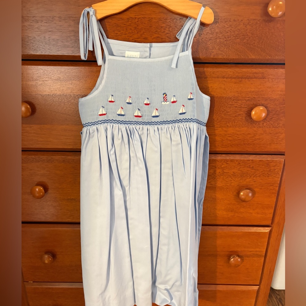 Betti Terrell - NWT, Blue Kids Dress with Sailboat Embroidery, SZ 6X